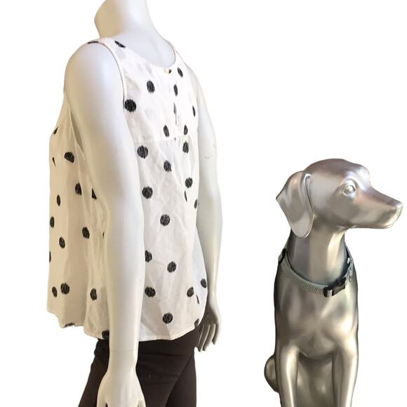 NEW A New Day Cotton Linen Polka Dot Sheer White Black Tank Women's Size M - Picture 2 of 9